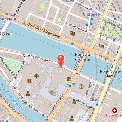 Map showing the location of Palais de la Cité in Paris