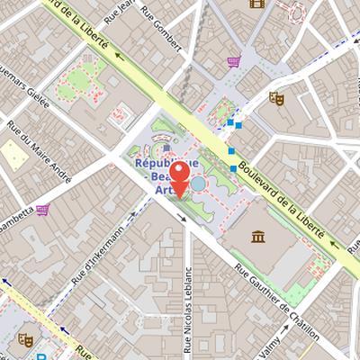Map showing the location of Palais des Beaux-Arts de Lille in Lille