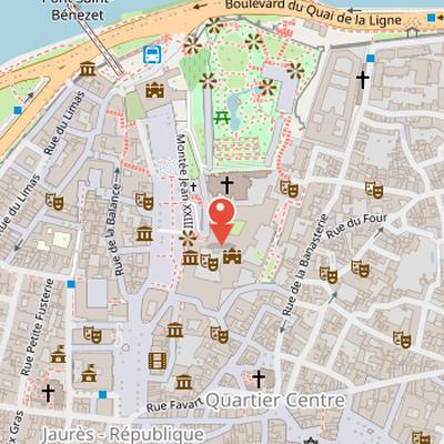 Map showing the location of Palais des Papes in Avignon