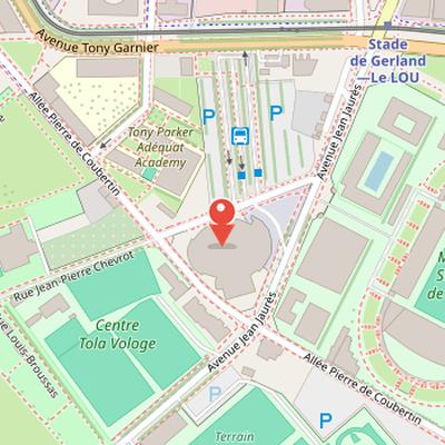 Map showing the location of Palais des Sports de Gerland in Lyon