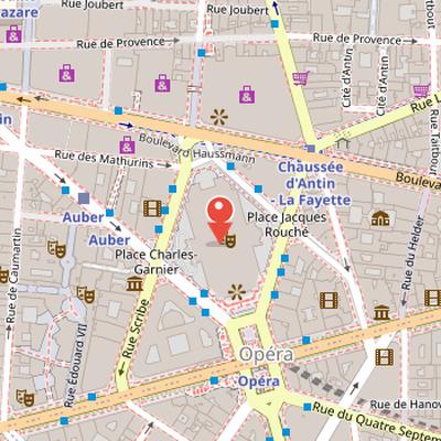 Map showing the location of Palais Garnier in Paris