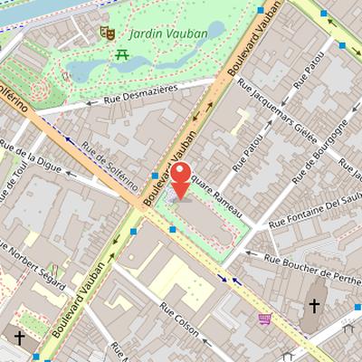 Map showing the location of Palais Rameau in Lille