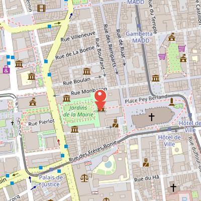 Map showing the location of Palais Rohan in Bordeaux