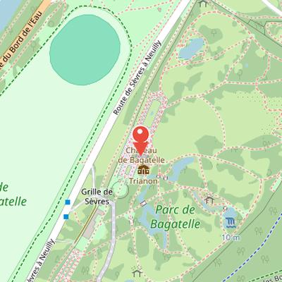 Map showing the location of Parc de Bagatelle in Paris