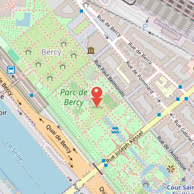 Map showing the location of Parc de Bercy in Paris