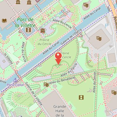 Map showing the location of Parc de la Villette in Paris