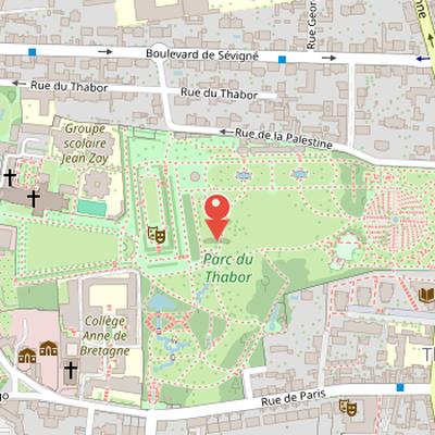 Map showing the location of Parc du Thabor in Rennes