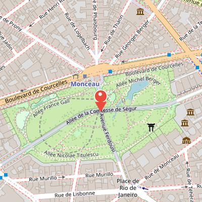 Map showing the location of Parc Monceau in Paris
