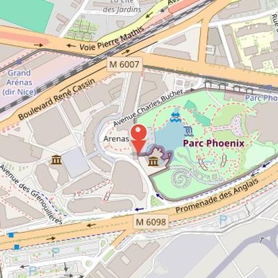 Map showing the location of Parc Phœnix in Nice