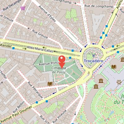 Map showing the location of Passy Cemetery in Paris