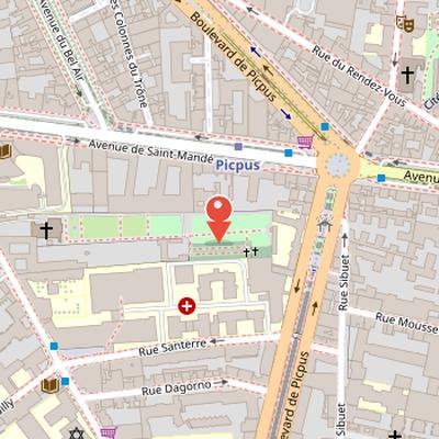 Map showing the location of Picpus Cemetery in Paris