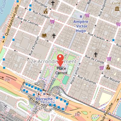 Map showing the location of Place Carnot in Lyon