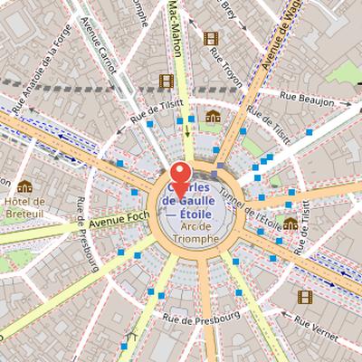 Map showing the location of Place Charles-de-Gaulle in Paris