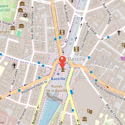 Map showing the location of Place de la Bastille in Paris