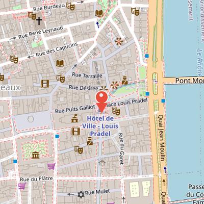 Map showing the location of Place de la Comédie in Lyon
