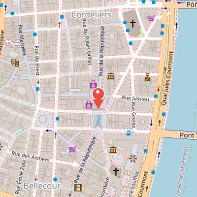 Map showing the location of Place de la République in Lyon