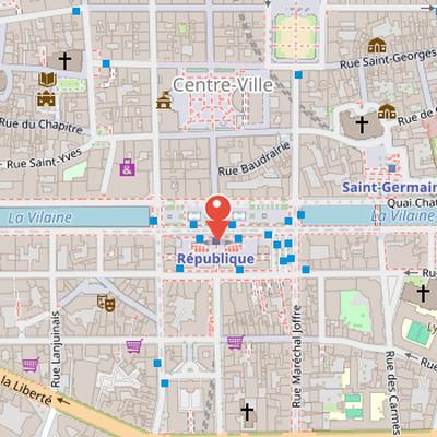 Map showing the location of Place de la République in Rennes