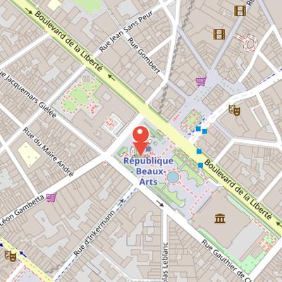 Map showing the location of Place de la République in Lille