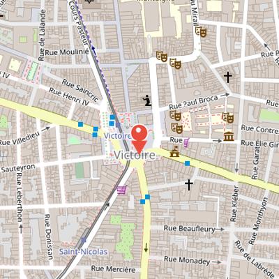 Map showing the location of Place de la Victoire in Bordeaux