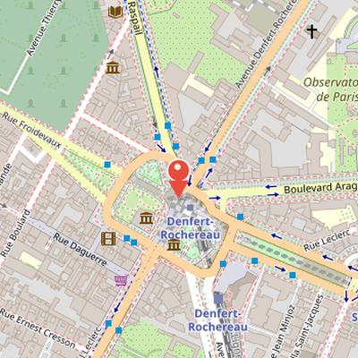 Map showing the location of Denfert-Rochereau Square in Paris