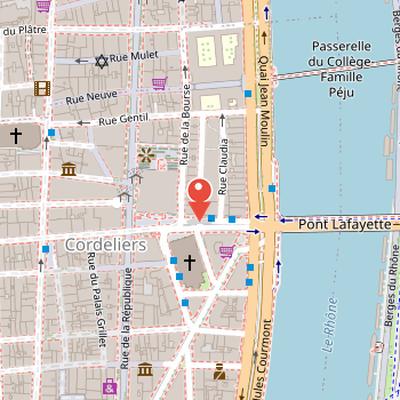 Map showing the location of Place des Cordeliers in Lyon