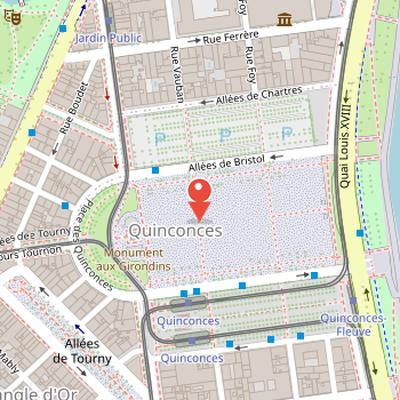 Map showing the location of Place des Quinconces in Bordeaux
