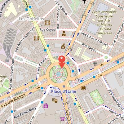 Map showing the location of Place d'Italie in Paris