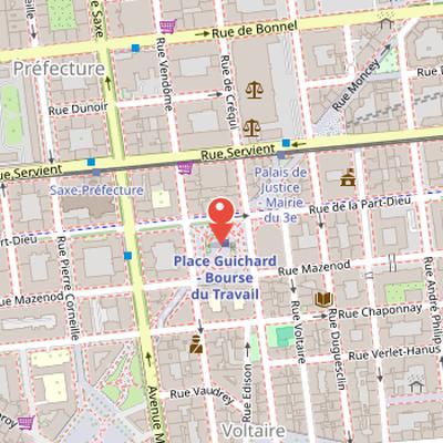 Map showing the location of Place Guichard in Lyon