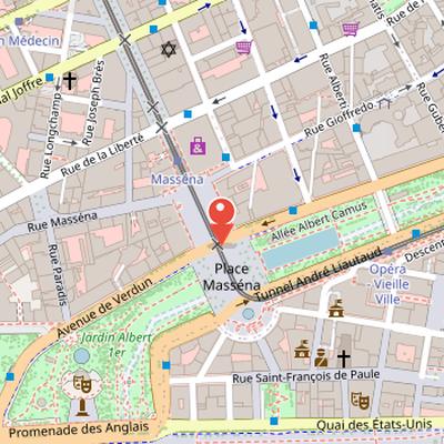 Map showing the location of Place Masséna in Nice