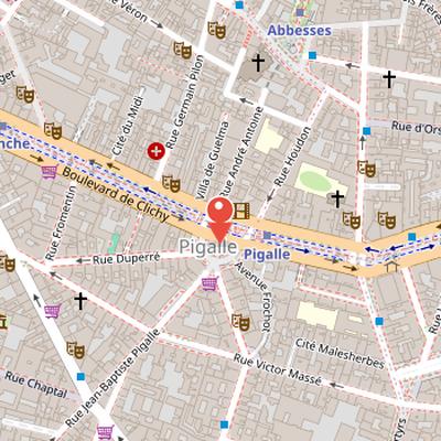 Map showing the location of Place Pigalle in Paris
