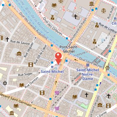 Map showing the location of Place Saint-Michel in Paris
