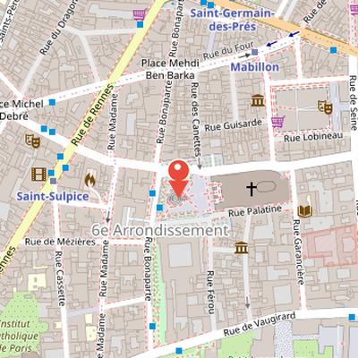 Map showing the location of Place Saint-Sulpice in Paris