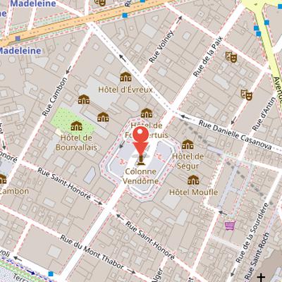 Map showing the location of Place Vendôme in Paris