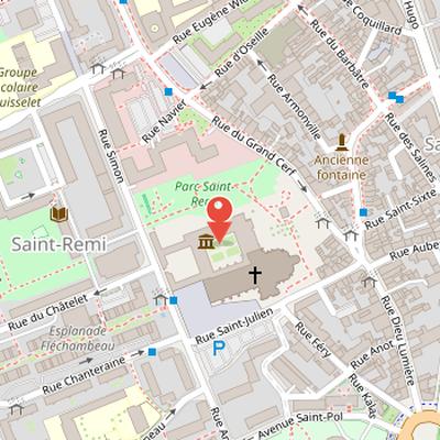 Map showing the location of Saint-Remi Abbey in Reims
