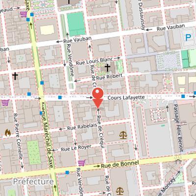 Map showing the location of Rue de Créqui in Lyon