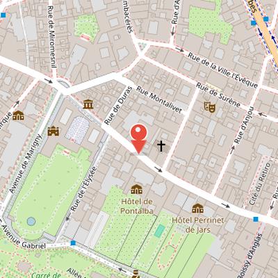 Map showing the location of Rue du Faubourg-Saint-Honoré in Paris