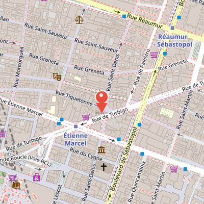 Map showing the location of Rue Saint-Denis in Paris