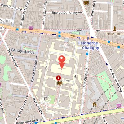 Map showing the location of Saint-Antoine Hospital in Paris