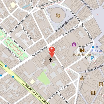 Map showing the location of Saint-Étienne Church in Lille