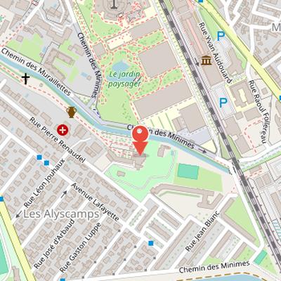 Map showing the location of Saint-Honorat des Alyscamps church in Arles