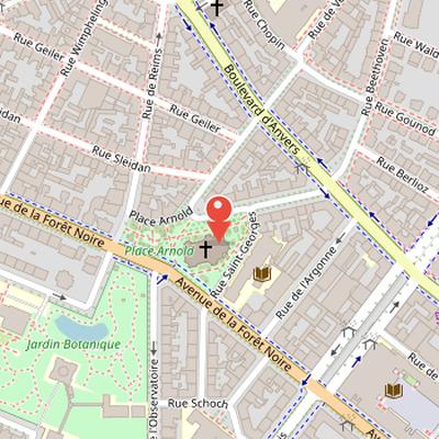 Map showing the location of Saint-Maurice Church in Strasbourg