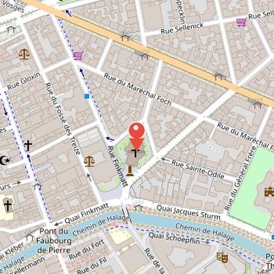 Map showing the location of Saint-Pierre-le-Jeune Catholic Church in Strasbourg