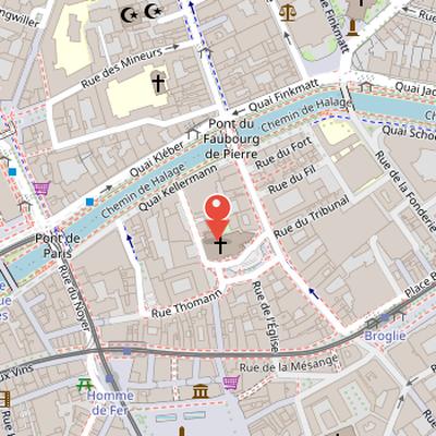 Map showing the location of Saint-Pierre-le-Jeune Protestant Church in Strasbourg