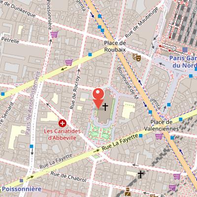 Map showing the location of Saint-Vincent-de-Paul Church in Paris