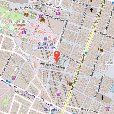 Map showing the location of Saints Innocents Cemetery in Paris