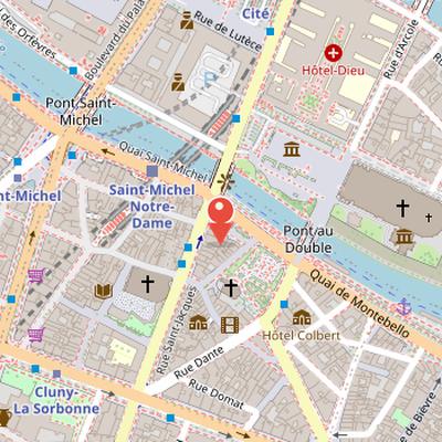 Map showing the location of Shakespeare and Company in Paris