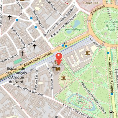 Map showing the location of Sorano Theatre in Toulouse