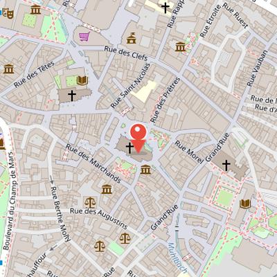 Map showing the location of St Martin's Church in Colmar