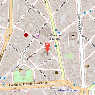 Map showing the location of St. Stephen's Greek Orthodox Cathedral in Paris