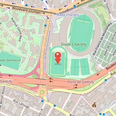 Map showing the location of Stade Charléty in Paris